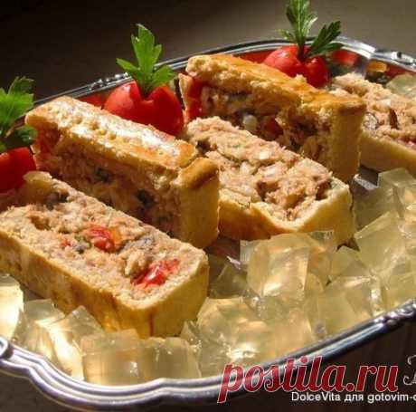 СКУМБРИЯ С ОВОЩАМИ И ГРИБАМИ, ЗАПЕЧЕННАЯ В ТЕСТЕ