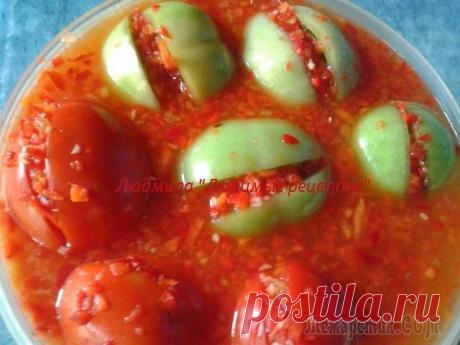 Зелёные квашеные помидоры с острой начинкой на дрожжевой закваске..