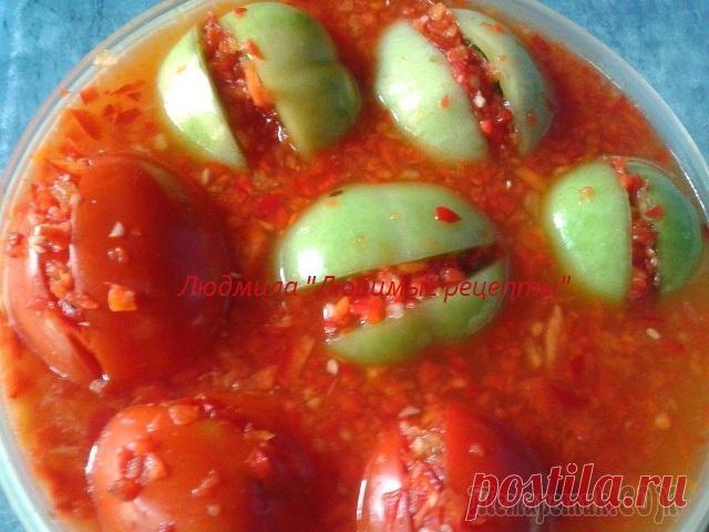 Зелёные квашеные помидоры с острой начинкой на дрожжевой закваске..