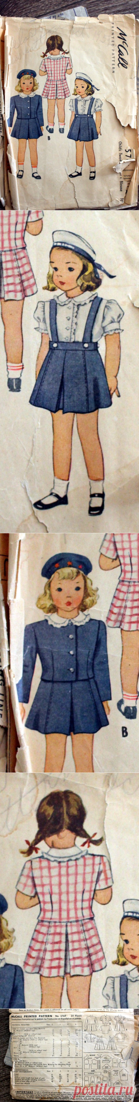 1944 McCall sewing pattern 5769 Girl's size 2 Two-piece | Etsy