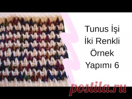 Tunus İşi iki Renkli Örnek Yapımı -6-  Hırka Modeli Two-Color Easy Tunisian Crochet