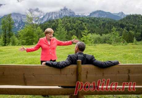 Саммит G7. Итоговая фотка на память: Меркель и Обама на скамейке в парке. Как в итоге прошла эта встреча представителей G7 на высшем уровне – посмотрите на представленной нами фотографии. Думается, это и есть реальный результат...