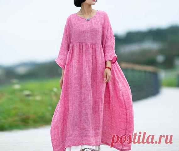 Women summer long dresses linen robe plus size dresses Prom | Etsy 【Fabric】 linen 【Color】 pink, creamy yellow 【Size】 M; Shoulder width is not limited Shoulder + sleeve 49cm/ 19 Bust 130cm/ 50 length 122cm / 48  L; Shoulder width is not limited Shoulder + sleeve 51cm/ 20 Bust 140cm/ 54 length 132cm / 51  Washing & Care instructions: -Hand wash or gently machine