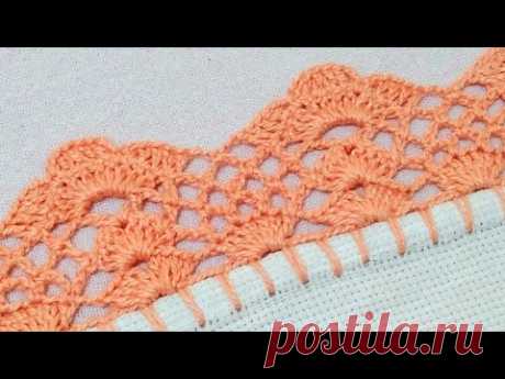 bico de crochê fácil para pano de prato e toalhas #crochê #panodeprato #barrado #barradinho