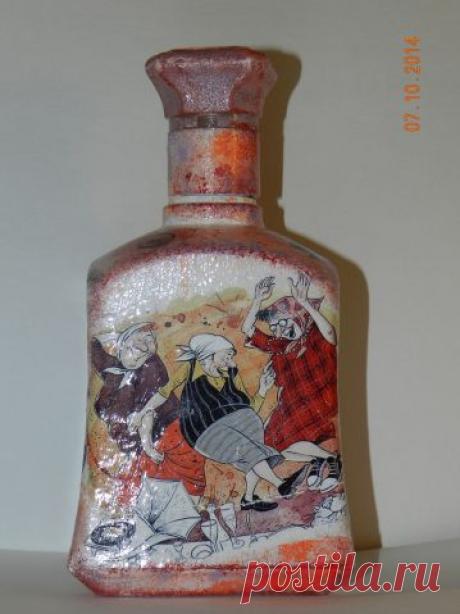 Веселая бутылочка.) / Декупаж / Декупаж. Работы пользователей