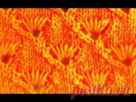 Ажурный узор спицами "Ракушки из вытянутых петель".