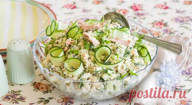 Салат с тунцом, рисом и огурцом, пошаговый рецепт с фото на 576 ккал