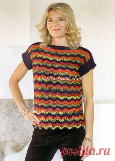 Топ с волнистым узором, вязанный спицами / vjazhu-sama.com