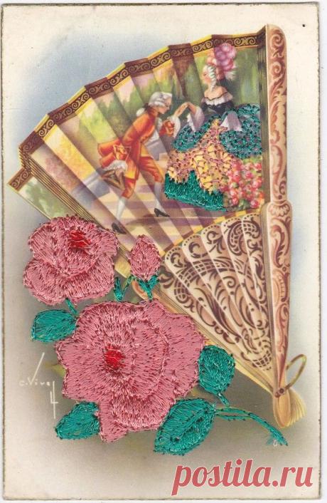 Vintage Embroidered Vive Postcard Unused Early 1900's (fpc204)