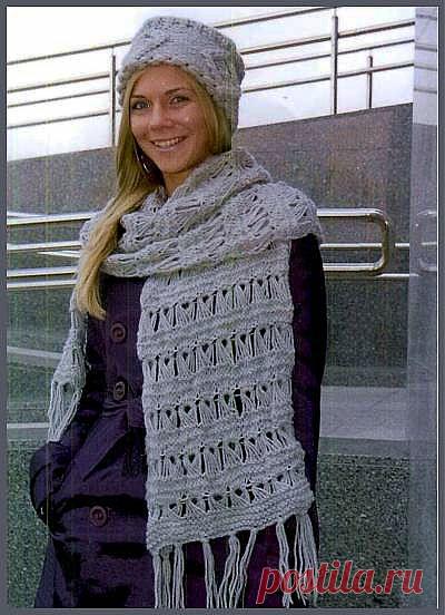 Шапочка-кубанка и ажурный шарф. Схема вязания спицами. Ажурное вязание. - 2 Декабря 2010 - Вязание спицами, модели и схемы для вязания на спицах