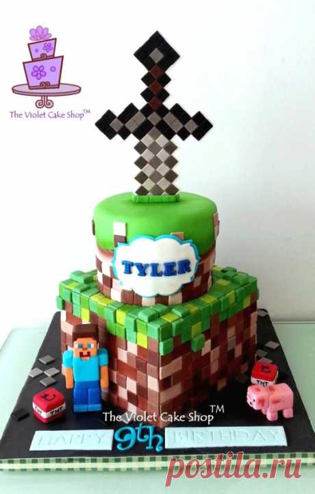 2 Tier MINECRAFT with Sword Topper for Tyler - Cake by Violet - The Violet Cake Shop - CakesDecor