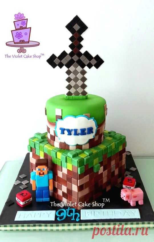 2 Tier MINECRAFT with Sword Topper for Tyler - Cake by Violet - The Violet Cake Shop - CakesDecor
