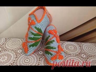 Красивый узор спицами для передней части тапочка.