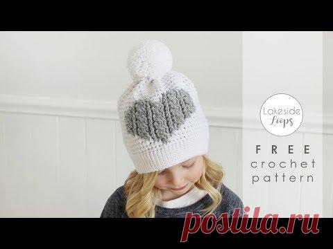 Henley Cable Heart Hat FREE Crochet Pattern Video Tutorial