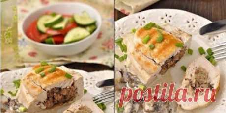 Куриные грудки фаршированные гречкой и шампиньонами.