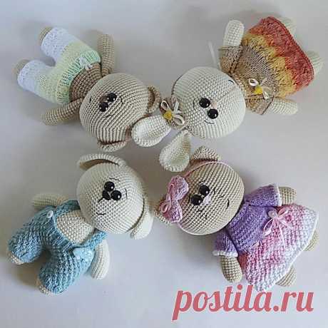 Милые вязаные мишка, кошечка, зайка и собачка. Автор: Юлия Мусатова.