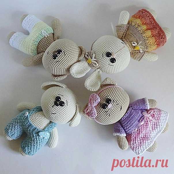 Милые вязаные мишка, кошечка, зайка и собачка. Автор: Юлия Мусатова.