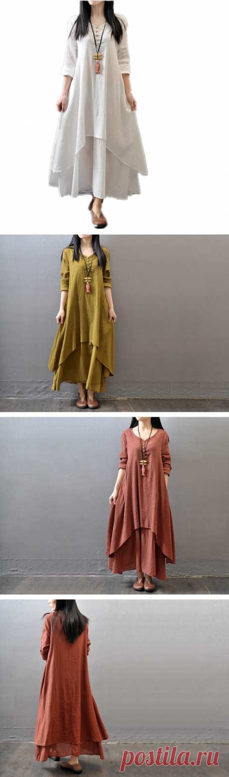 732 РУБ----AliExpress Горящие товары / Отобранные продавцы, бесплатная доставка, скидки до 90%. Женское хлопково-льняное платье свободно...