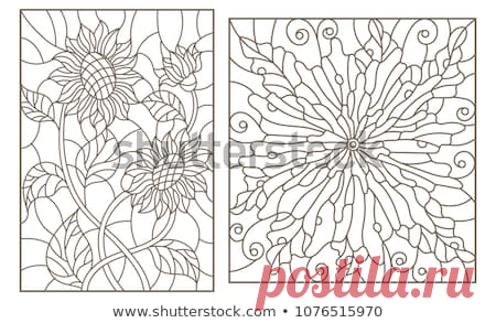Стоковая векторная графика «Set Contour Stained Glass Illustrations Flowers» (без лицензионных платежей), 1076515970: Shutterstock