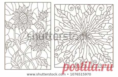 Стоковая векторная графика «Set Contour Stained Glass Illustrations Flowers» (без лицензионных платежей), 1076515970: Shutterstock