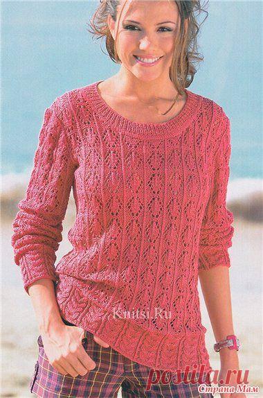 Ажурный пуловер с широкой планкой - Вязание - Страна Мам