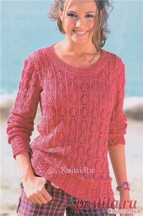 Ажурный пуловер с широкой планкой - Вязание - Страна Мам