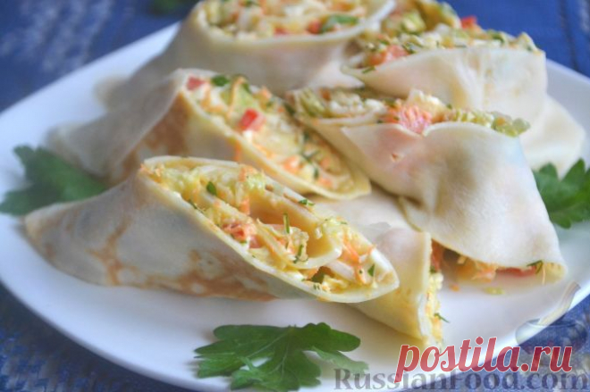 Рецепт: Блины с брынзой и пекинской капустой на RussianFood.com