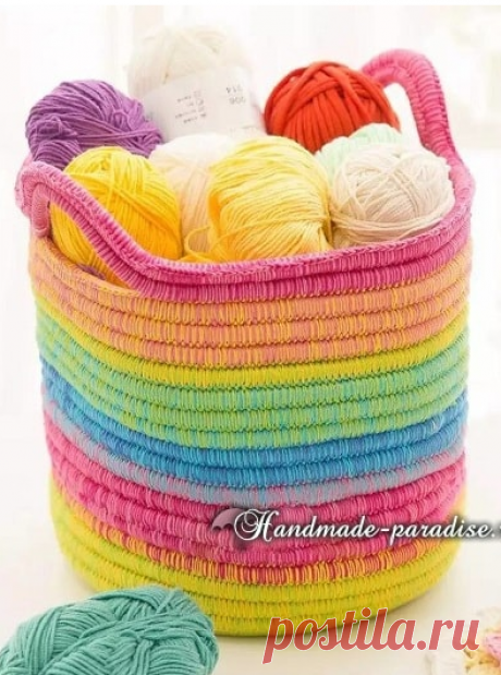 Сумочка-корзинка крючком из веревки - Handmade-Paradise