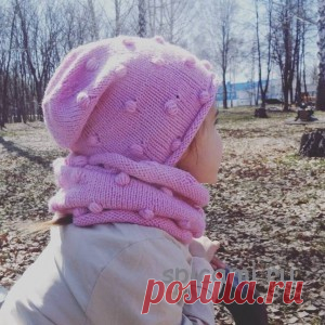 Вязаная шапочка и снуд с шишечками | Вязание спицами, крючком, уроки вязания