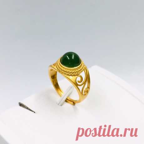 Green Hotan Jade Inlaid Ring-14K Gold Jade Ring for | Etsy