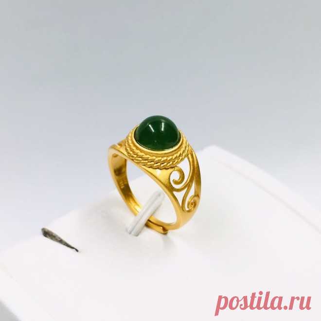 Green Hotan Jade Inlaid Ring-14K Gold Jade Ring for | Etsy