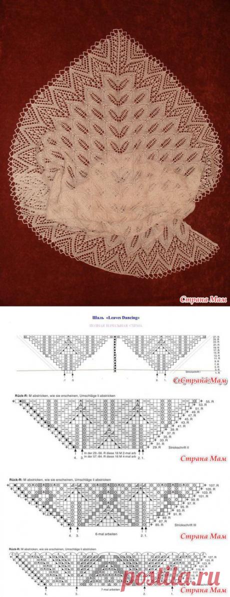 Треугольная шаль &quot; Танцующие листья &quot;