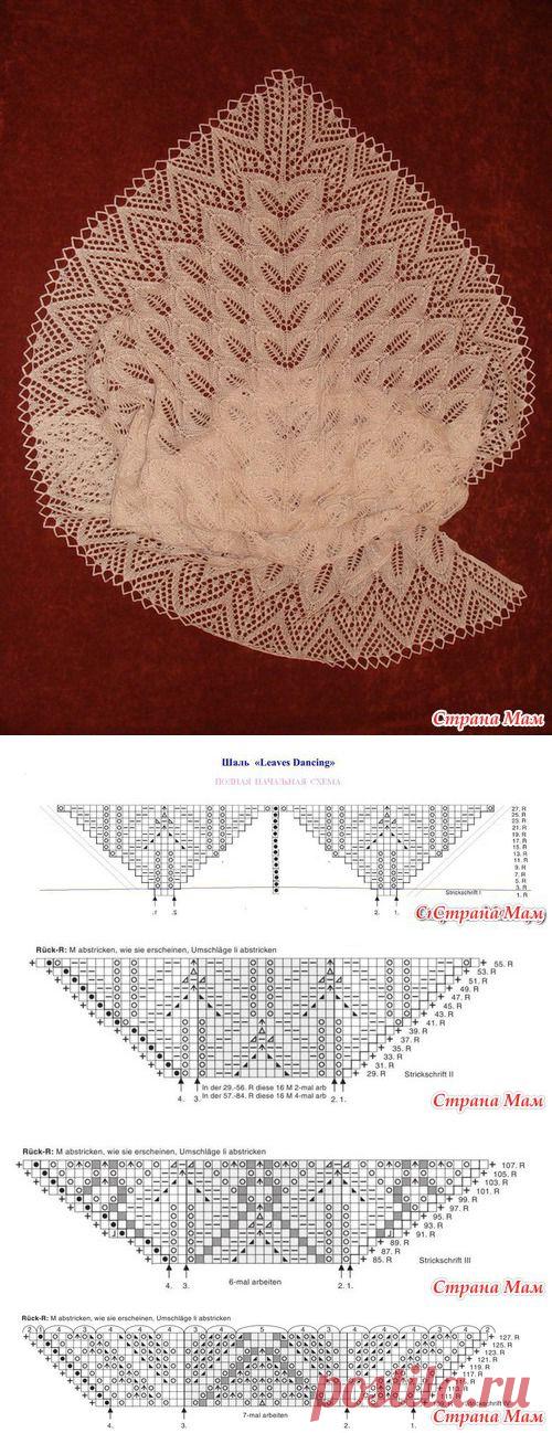 Треугольная шаль " Танцующие листья "