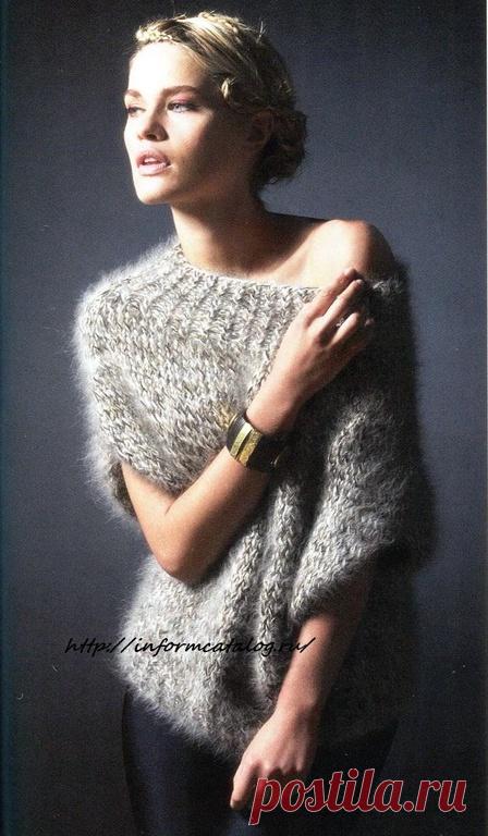 Серый Пуловер из Трех Видов Пряжи | Ниточка