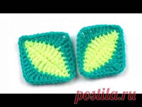 Квадратный мотив с листиком Square motif with leaf. Galina Belikova. Из таких квадратных мотивов можно создать красочное мозаичное полотно, комбинируя при вязании разные цвета пряжи