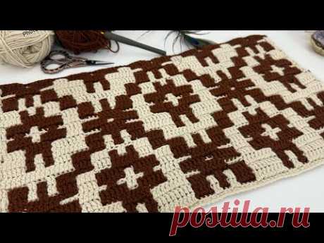 Чудо-мозаика крючком! Как сделать выкройку килима, не обрезая пряжу? 🧶✨#вязание крючком #поделки