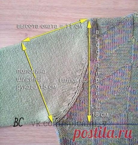 КАК СВЯЗАТЬ ОКАТ РУКАВА
Автор Tamica
У начинающих вязальщиц часто большой преградой на пути к мечте становится вязание втачного рукава. Я и сама такой была: избегала моделей с втачными рукавами и вместо них вязала рукава с прямой проймой (но чаще всего этот вариант хорош только для малышковых вещей), а чуть позже наловчилась вязать реглан и продолжительное время не решалась двигаться дальше. Потом начала изучать теорию построения оката рукава, суть поняла, сделала выписки ...