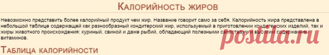 Калорийность жиров - таблица калорийности
