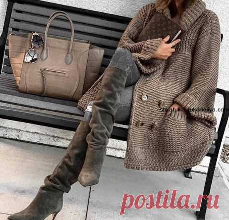 Кардиган оверсайз спицами.