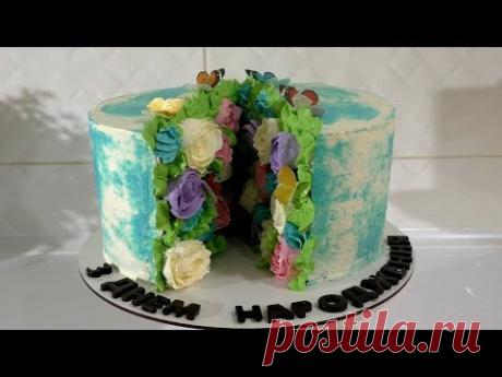 КРЕМОВЫЙ ТОРТ С РОЗАМИ Украшение торта