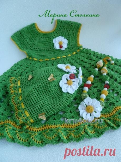 Комплект для девочки: платье, шапочка и бусы - вязание крючком на kru4ok.ru