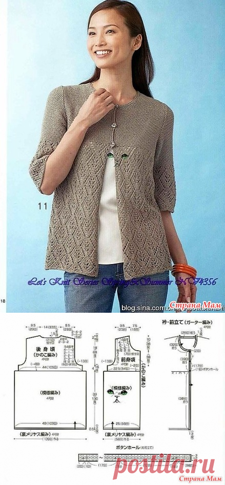 Ажур+гладь. Жакет двумя узорами. Спицы. - ВЯЗАНАЯ МОДА+ ДЛЯ НЕМОДЕЛЬНЫХ ДАМ - Страна Мам