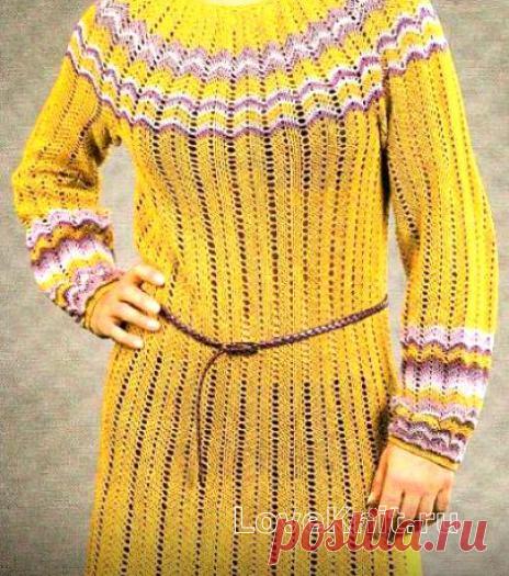 Платье до колена с цветным узором зигзаг схема крючком » Люблю Вязать