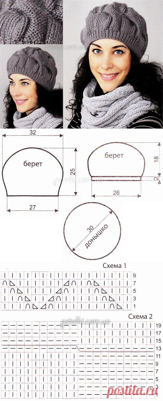 Хорошенький берет спицами. Описание, схемы