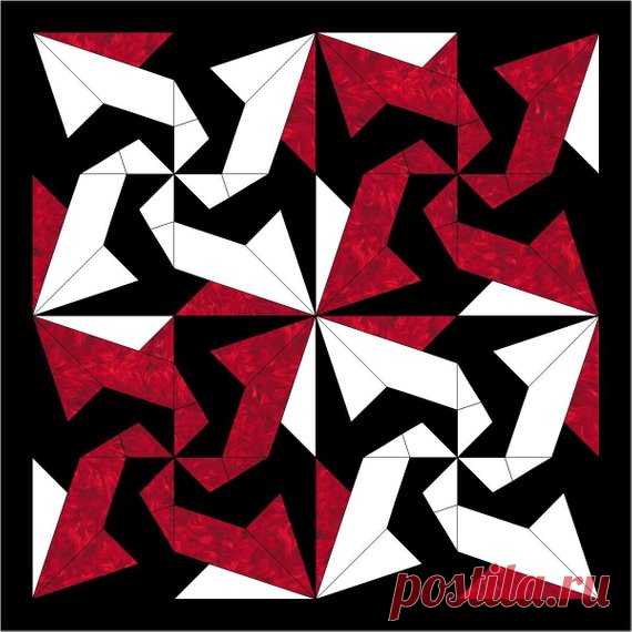 Bats In The Belfry Paper Piece Block PDF Pattern by MadCreekDesigns Bats In The Belfry is a paper piece block pattern and includes templates for 8, 10 and 12 blocks. Pattern includes suggestions for changing the look of your blocks with color variations. You might see a star or pinwheels or interweaving ribbons or scary bats flying all about. Also