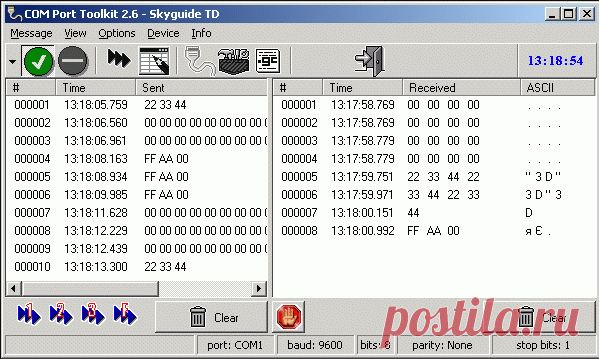 COM Port Toolkit - программа для работы с последовательным портом компьютера, сочетающая в себе возможности терминала, просмотра, журналирования и экспорта данных. Во многих случаях COM Port Toolkit оказывается удобнее и функциональнее стандартного Гипертерминала. COM Port Toolkit работает под управлением ОС Windows 95, Windows 98, Windows Me, Windows NT 4.0, Windows 2000/XP, Windows Vista/7.