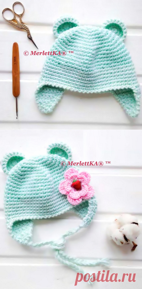 Вязание крючком ❤ Шапочка для малышки ⊱Ми Мишка⊰