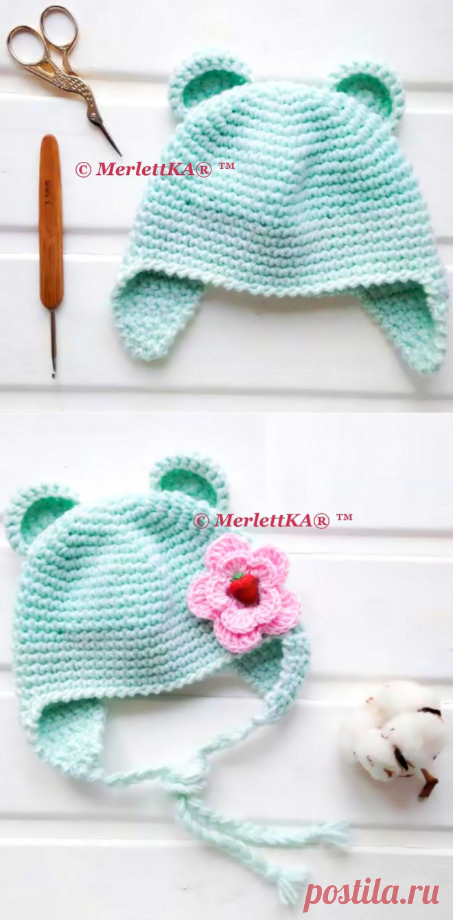 Вязание крючком ❤ Шапочка для малышки ⊱Ми Мишка⊰