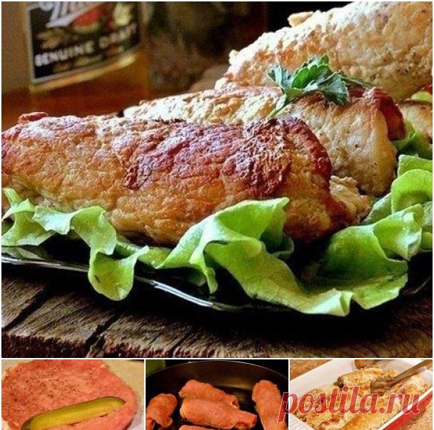 Мясные рулeтики с солёным огурчиком