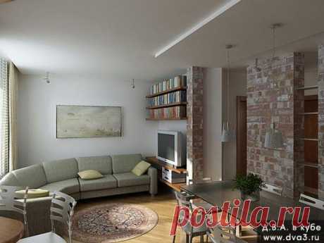 Стильный и современный дизайн интерьера столовой и гостинной.